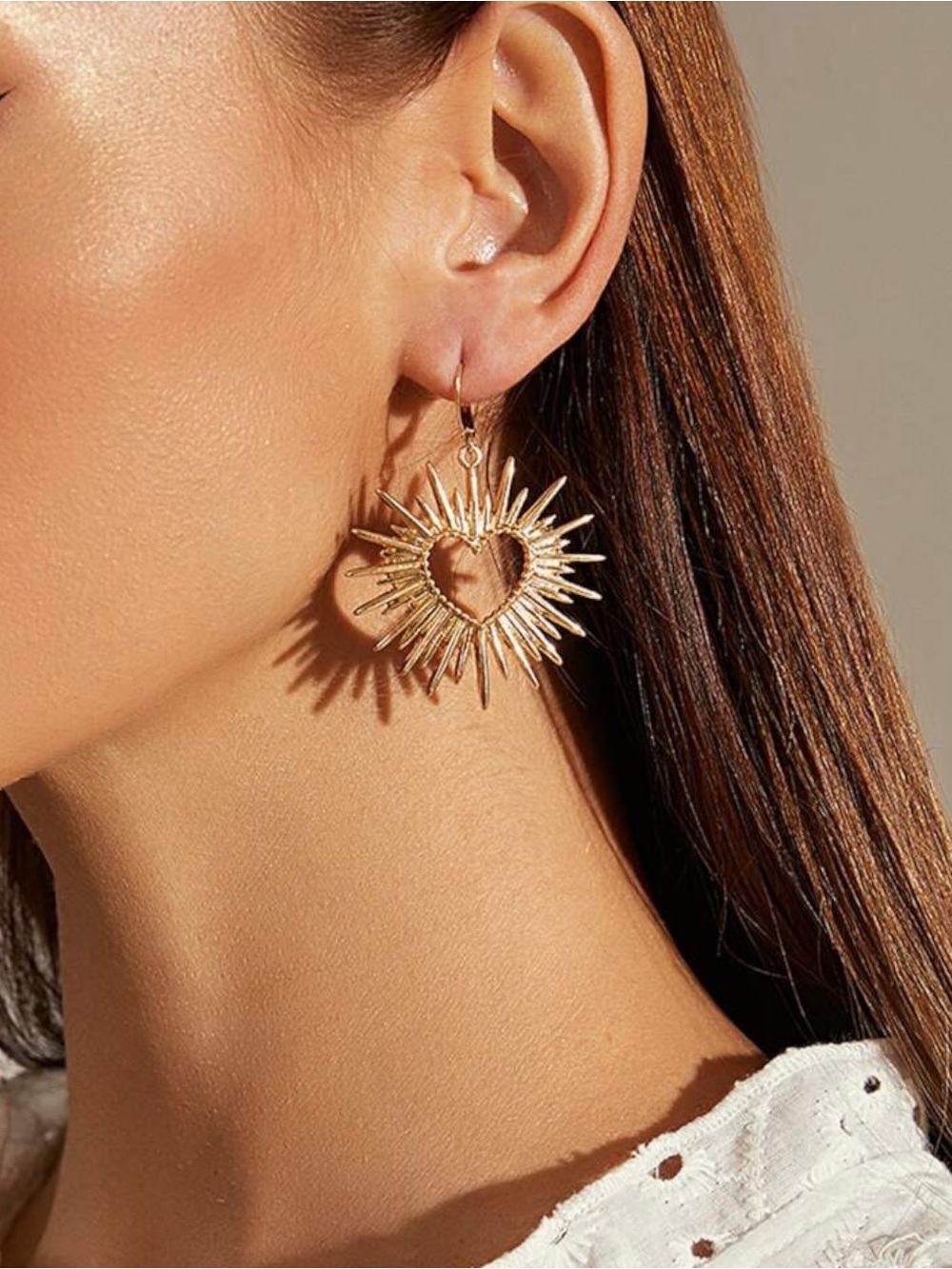 Gold Heart Sunburst Earrings Celestial Hoop Dangle Jewelry Gift for Women